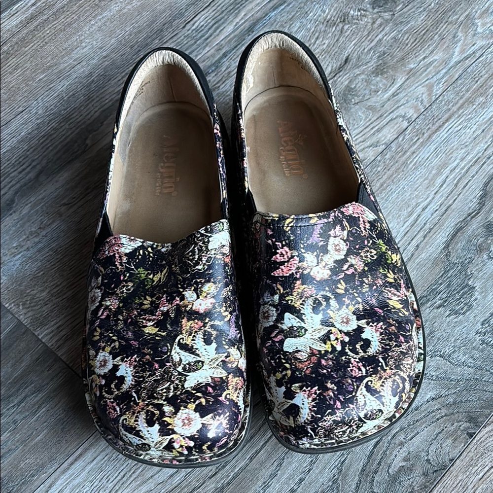 Alegria Floral Black Multi Slip-On Flats